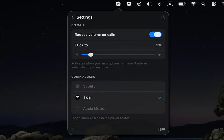 HEOS Surfer mic duck settings screen